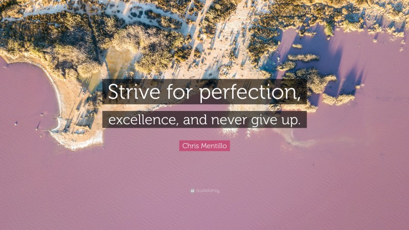 Chris Mentillo Quote: “Strive for perfection, excellence, and never give up.”