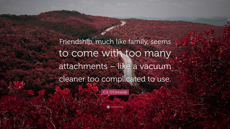 C.S. O’Cinneide Quote: “Friendship, much like family, seems to come with too many attachments – like a vacuum cleaner too complicated to use.”