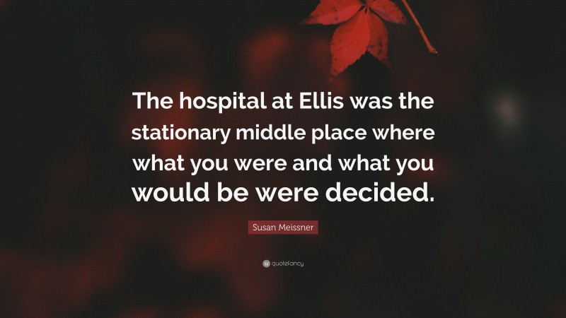 Susan Meissner Quote: “The hospital at Ellis was the stationary middle place where what you were and what you would be were decided.”