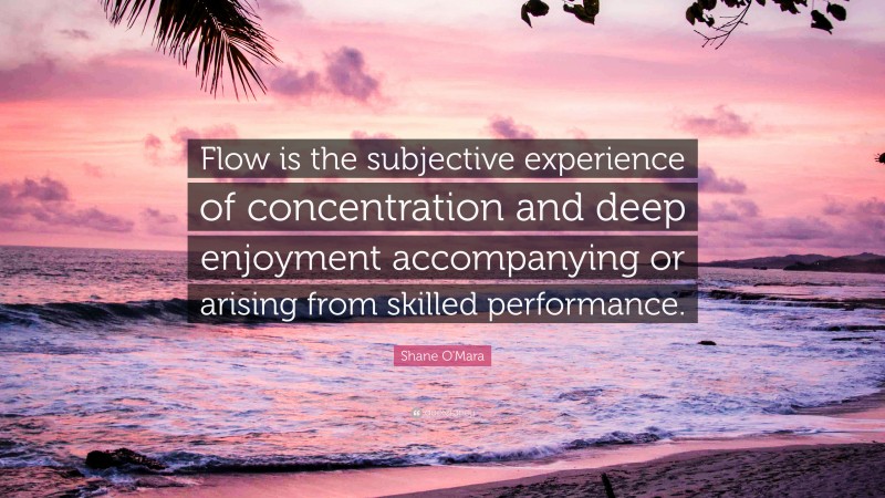 Shane O'Mara Quote: “Flow is the subjective experience of concentration and deep enjoyment accompanying or arising from skilled performance.”