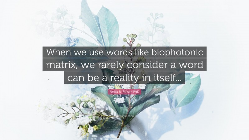 Anita B. Sulser PhD Quote: “When we use words like biophotonic matrix, we rarely consider a word can be a reality in itself...”
