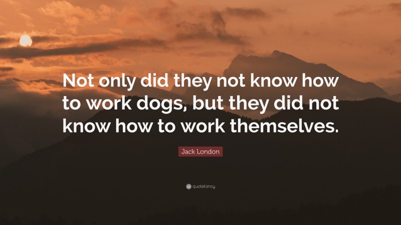 Jack London Quote: “Not only did they not know how to work dogs, but they did not know how to work themselves.”