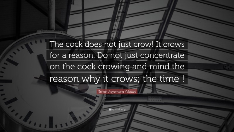 Ernest Agyemang Yeboah Quote: “The cock does not just crow! It crows for a reason. Do not just concentrate on the cock crowing and mind the reason why it crows; the time !”