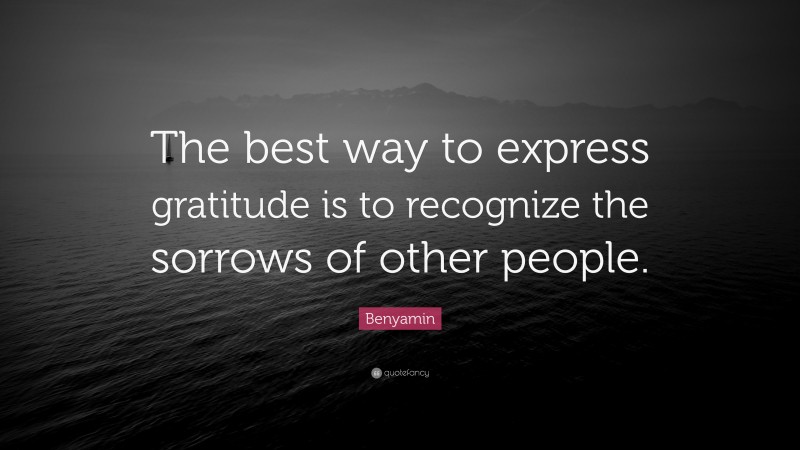Benyamin Quote: “The best way to express gratitude is to recognize the sorrows of other people.”