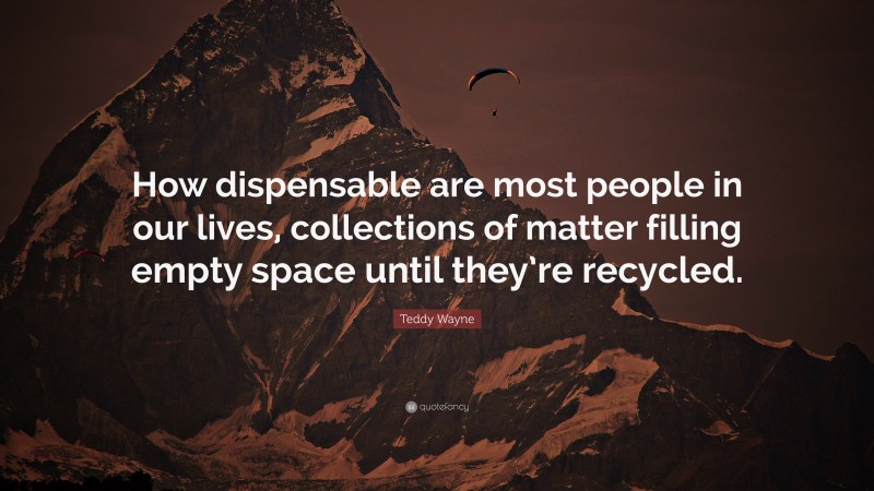 Teddy Wayne Quote: “How dispensable are most people in our lives, collections of matter filling empty space until they’re recycled.”