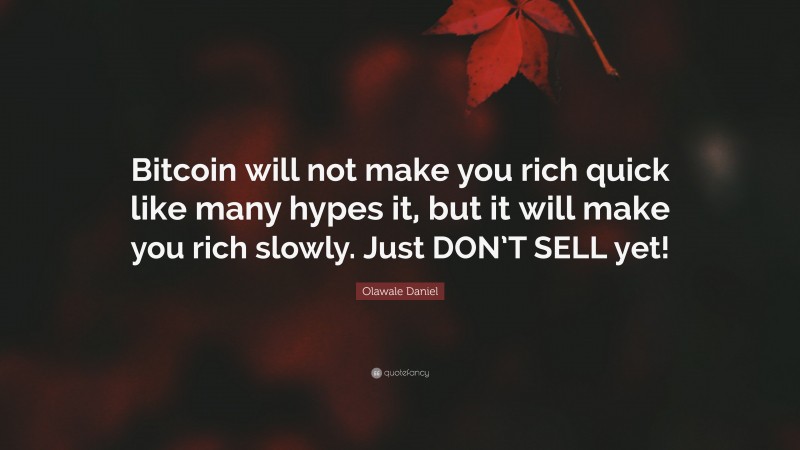 Olawale Daniel Quote: “Bitcoin will not make you rich quick like many hypes it, but it will make you rich slowly. Just DON’T SELL yet!”