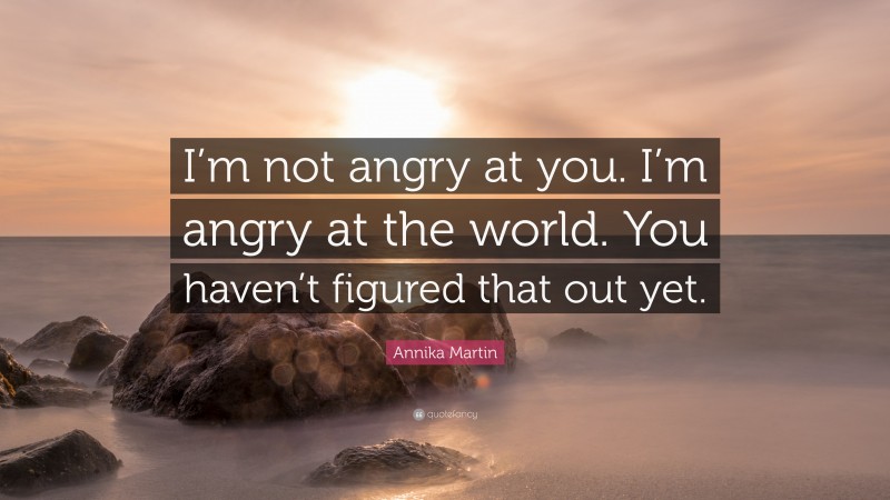 Annika Martin Quote: “I’m not angry at you. I’m angry at the world. You haven’t figured that out yet.”