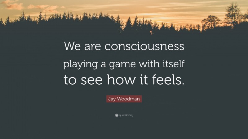 Jay Woodman Quote: “We are consciousness playing a game with itself to see how it feels.”