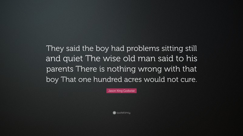 Jason King Godwise Quote: “They said the boy had problems sitting still and quiet The wise old man said to his parents There is nothing wrong with that boy That one hundred acres would not cure.”