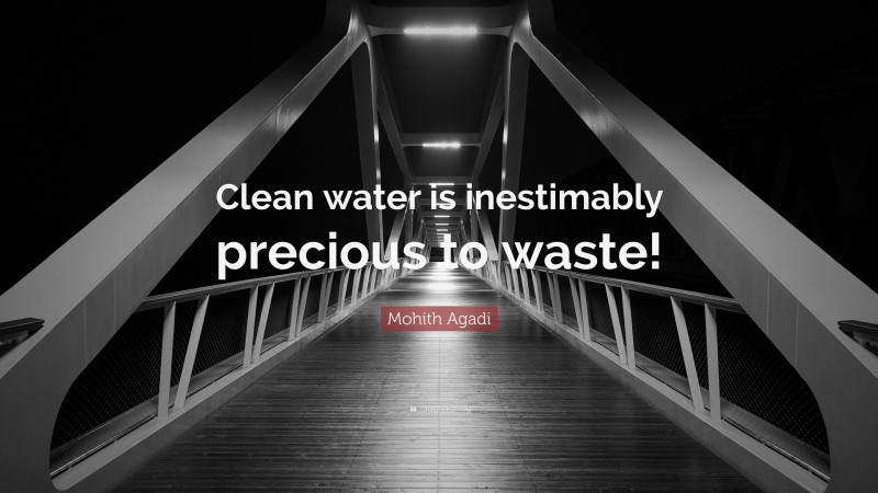 Mohith Agadi Quote: “Clean water is inestimably precious to waste!”