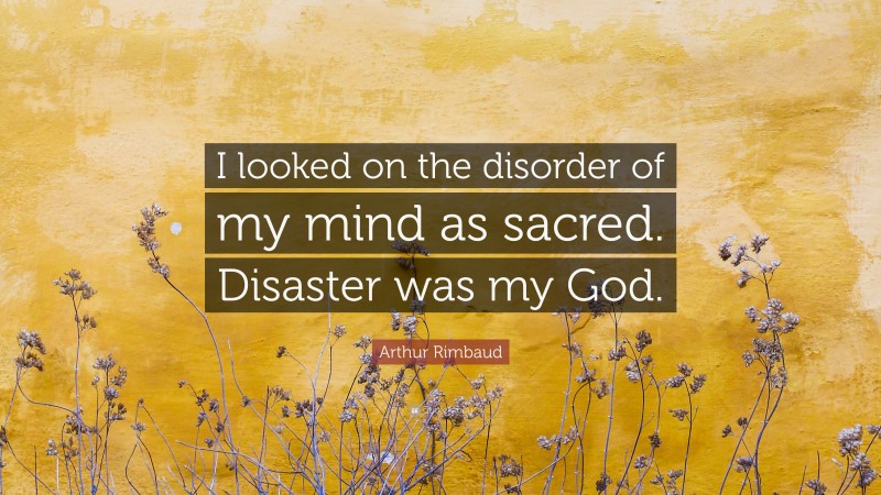 Arthur Rimbaud Quote: “I looked on the disorder of my mind as sacred. Disaster was my God.”