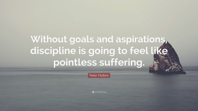 Peter Hollins Quote: “Without goals and aspirations, discipline is going to feel like pointless suffering.”