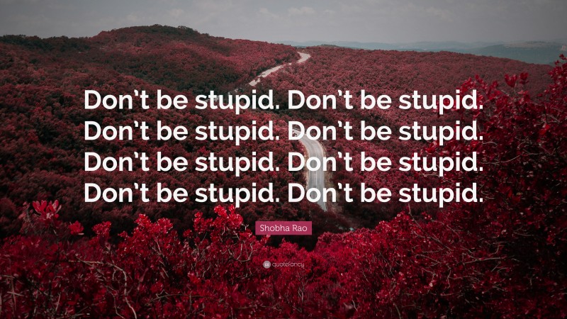 Shobha Rao Quote: “Don’t be stupid. Don’t be stupid. Don’t be stupid. Don’t be stupid. Don’t be stupid. Don’t be stupid. Don’t be stupid. Don’t be stupid.”