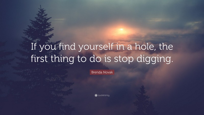 Brenda Novak Quote: “If you find yourself in a hole, the first thing to do is stop digging.”