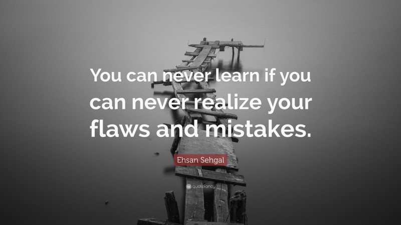 Ehsan Sehgal Quote: “You can never learn if you can never realize your flaws and mistakes.”