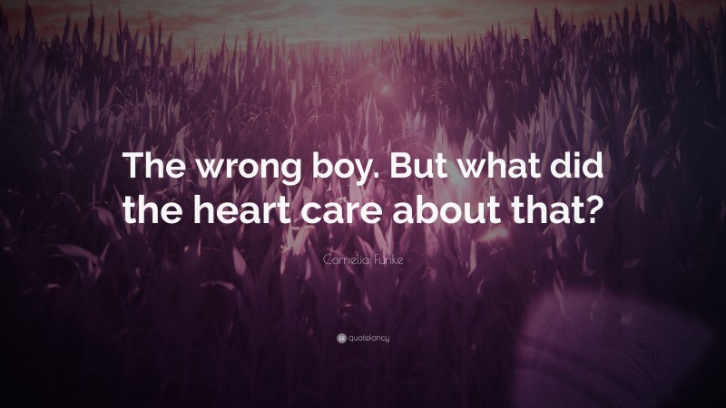 Cornelia Funke Quote: “The wrong boy. But what did the heart care about that?”