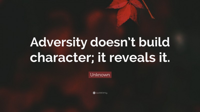 Unknown Quote: “Adversity doesn’t build character; it reveals it.”