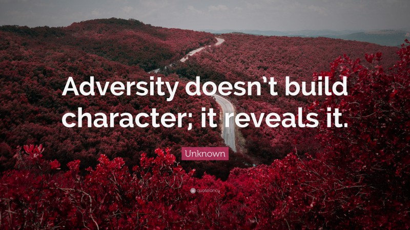 Unknown Quote: “Adversity doesn’t build character; it reveals it.”