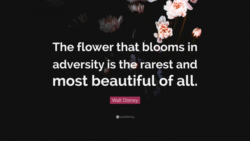 Walt Disney Quote: “The flower that blooms in adversity is the rarest and most beautiful of all.”