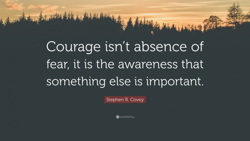 Stephen R. Covey Quote: “Courage isn’t absence of fear, it is the awareness that something else is important.”