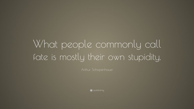 Arthur Schopenhauer Quote: “What people commonly call fate is mostly their own stupidity.”