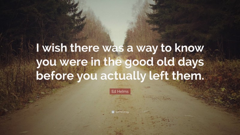 Ed Helms Quote: “I wish there was a way to know you were in the good old days before you actually left them.”