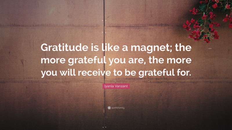 Iyanla Vanzant Quote: “Gratitude is like a magnet; the more grateful you are, the more you will receive to be grateful for.”