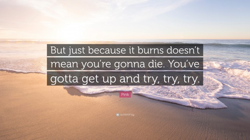 Pink Quote: “But just because it burns doesn’t mean you’re gonna die. You’ve gotta get up and try, try, try.”