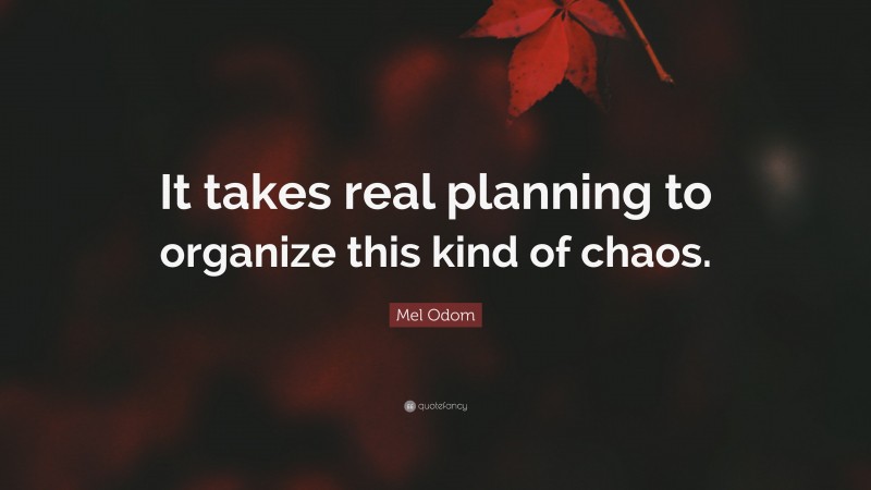 Mel Odom Quote: “It takes real planning to organize this kind of chaos.”