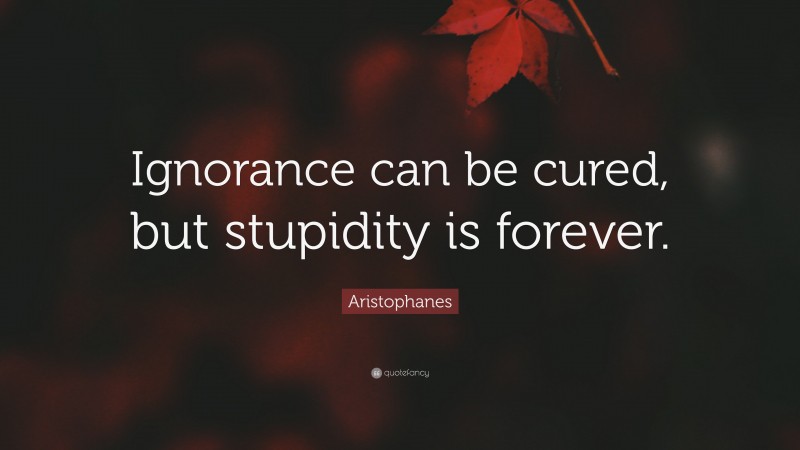 Aristophanes Quote: “Ignorance can be cured, but stupidity is forever.”