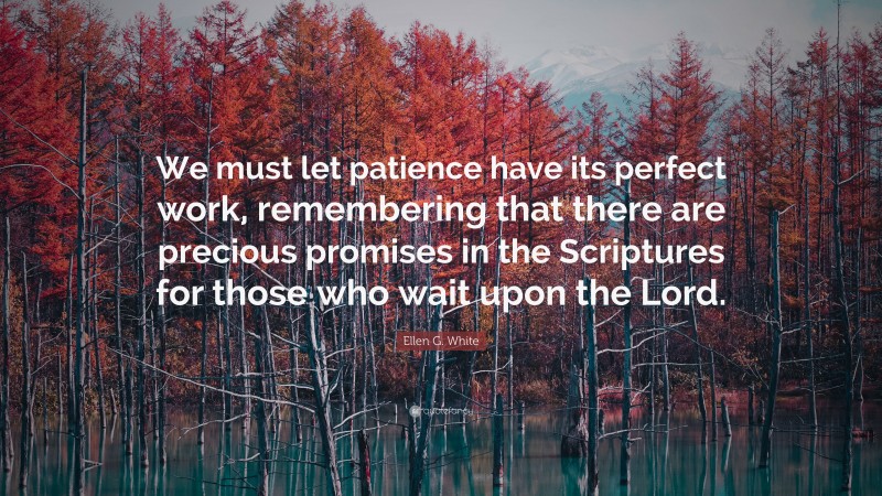 Ellen G. White Quote: “We must let patience have its perfect work, remembering that there are precious promises in the Scriptures for those who wait upon the Lord.”