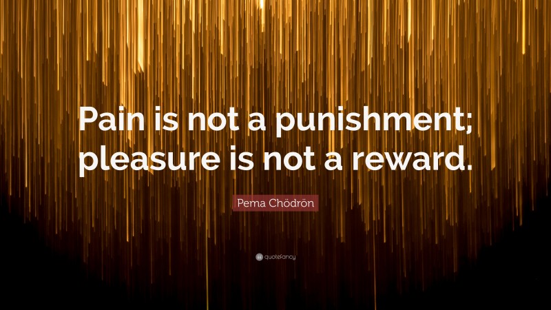 Pema Chödrön Quote: “Pain is not a punishment; pleasure is not a reward.”