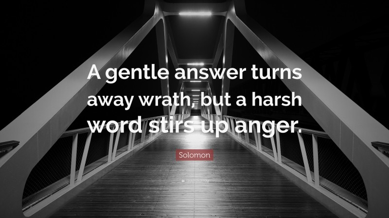 Solomon Quote: “A gentle answer turns away wrath, but a harsh word stirs up anger.”