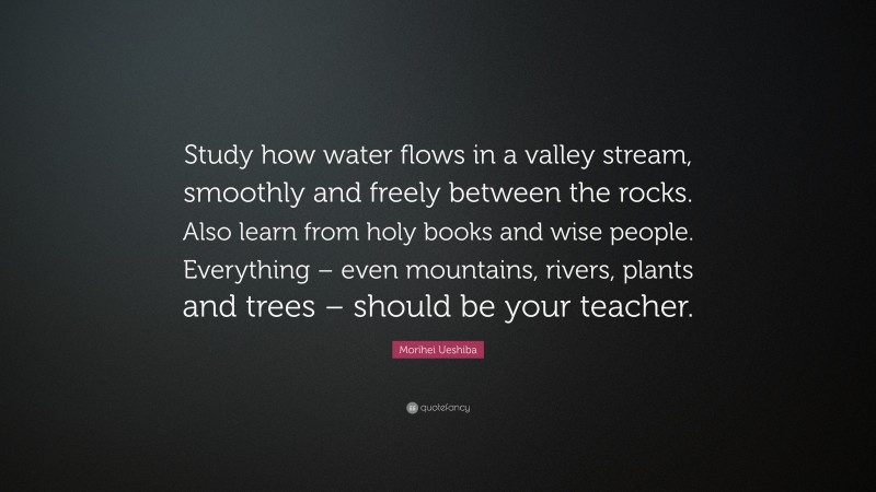 Morihei Ueshiba Quote: “Study how water flows in a valley stream, smoothly and freely between the rocks. Also learn from holy books and wise people. Everything – even mountains, rivers, plants and trees – should be your teacher.”