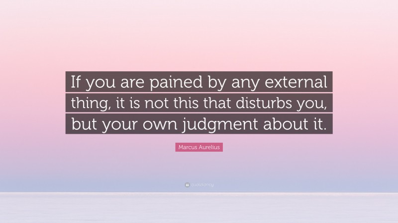 Marcus Aurelius Quote: “If you are pained by any external thing, it is not this that disturbs you, but your own judgment about it.”
