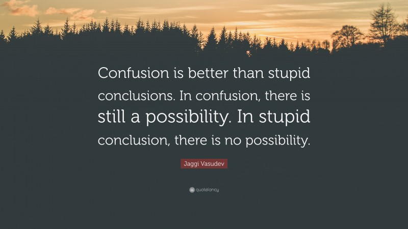 Jaggi Vasudev Quote: “Confusion is better than stupid conclusions. In confusion, there is still a possibility. In stupid conclusion, there is no possibility.”