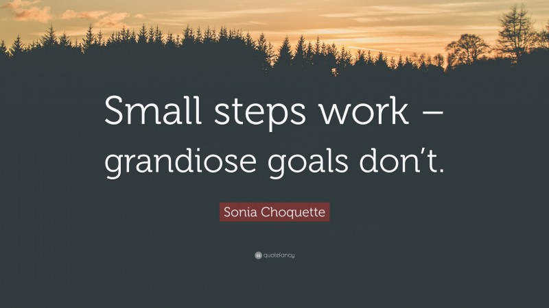 Sonia Choquette Quote: “Small steps work – grandiose goals don’t.”