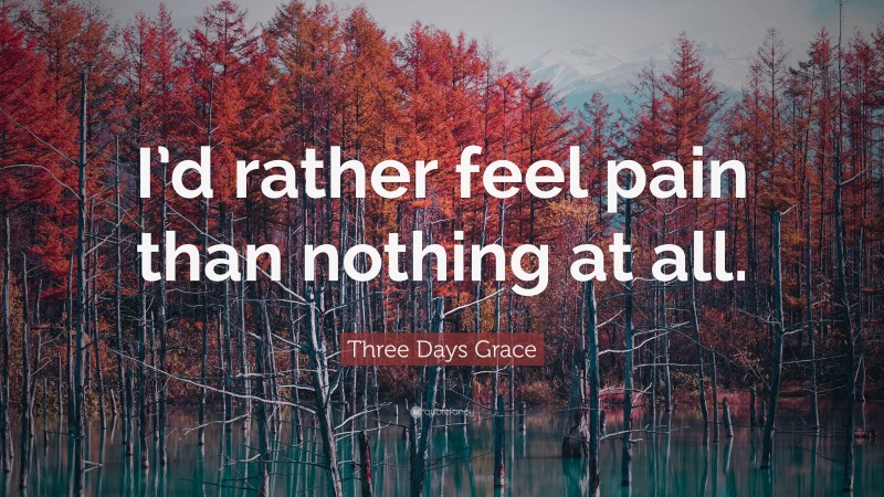 Three Days Grace Quote: “I’d rather feel pain than nothing at all.”
