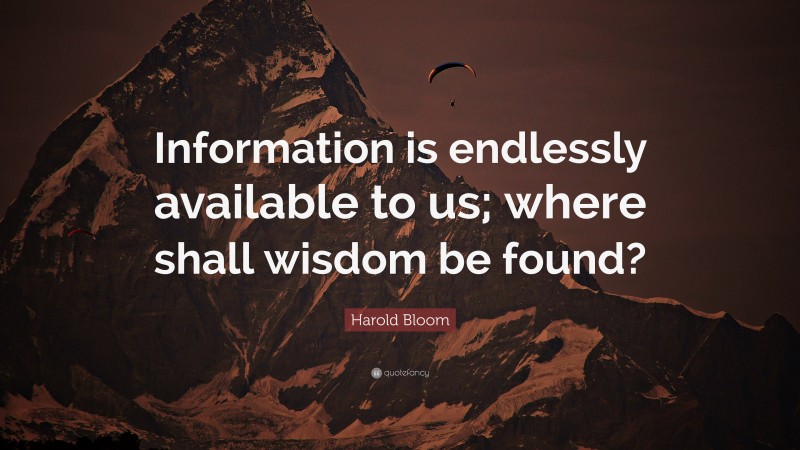 Harold Bloom Quote: “Information is endlessly available to us; where shall wisdom be found?”