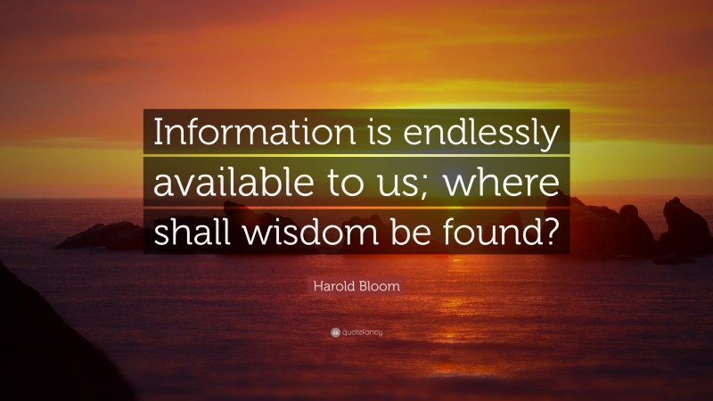 Harold Bloom Quote: “Information is endlessly available to us; where shall wisdom be found?”