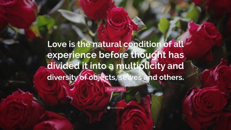 Rupert Spira Quote: “Love is the natural condition of all experience before thought has divided it into a multiplicity and diversity of objects, selves and others.”