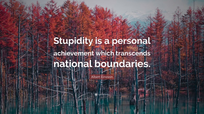 Albert Einstein Quote: “Stupidity is a personal achievement which transcends national boundaries.”