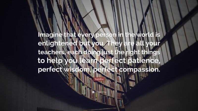 Buddha Quote: “Imagine that every person in the world is enlightened but you. They are all your teachers, each doing just the right things to help you learn perfect patience, perfect wisdom, perfect compassion.”