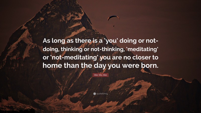 Wei Wu Wei Quote: “As long as there is a ‘you’ doing or not-doing, thinking or not-thinking, ‘meditating’ or ‘not-meditating’ you are no closer to home than the day you were born.”