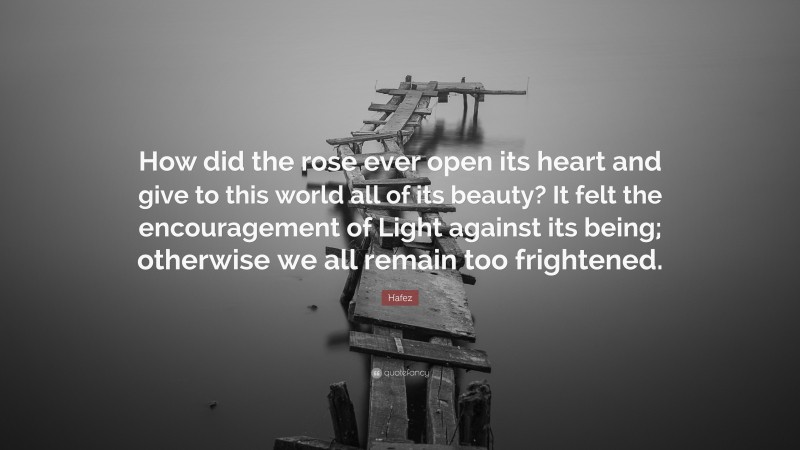 Hafez Quote: “How did the rose ever open its heart and give to this world all of its beauty? It felt the encouragement of Light against its being; otherwise we all remain too frightened.”