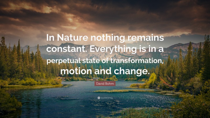 David Bohm Quote: “In Nature nothing remains constant. Everything is in a perpetual state of transformation, motion and change.”