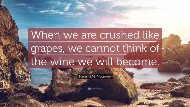 Henri J.M. Nouwen Quote: “When we are crushed like grapes, we cannot think of the wine we will become.”