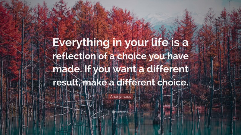 Anonymous Quote: “Everything in your life is a reflection of a choice you have made. If you want a different result, make a different choice.”