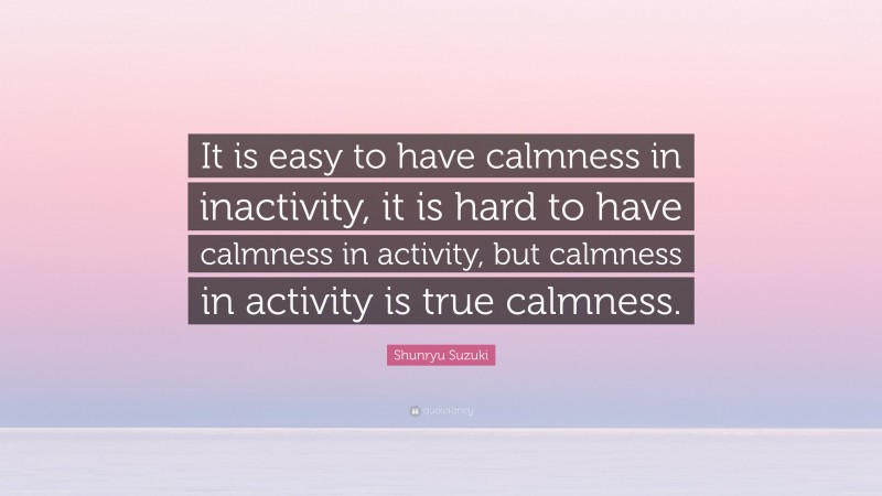 Shunryu Suzuki Quote: “It is easy to have calmness in inactivity, it is hard to have calmness in activity, but calmness in activity is true calmness.”