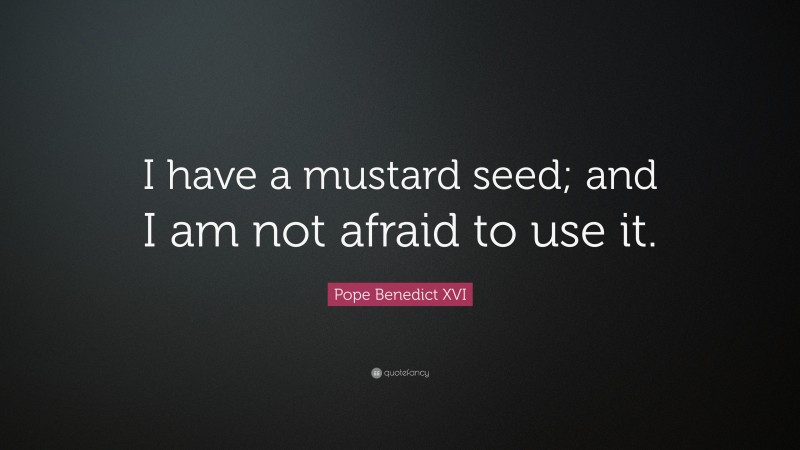 Pope Benedict XVI Quote: “I have a mustard seed; and I am not afraid to use it.”